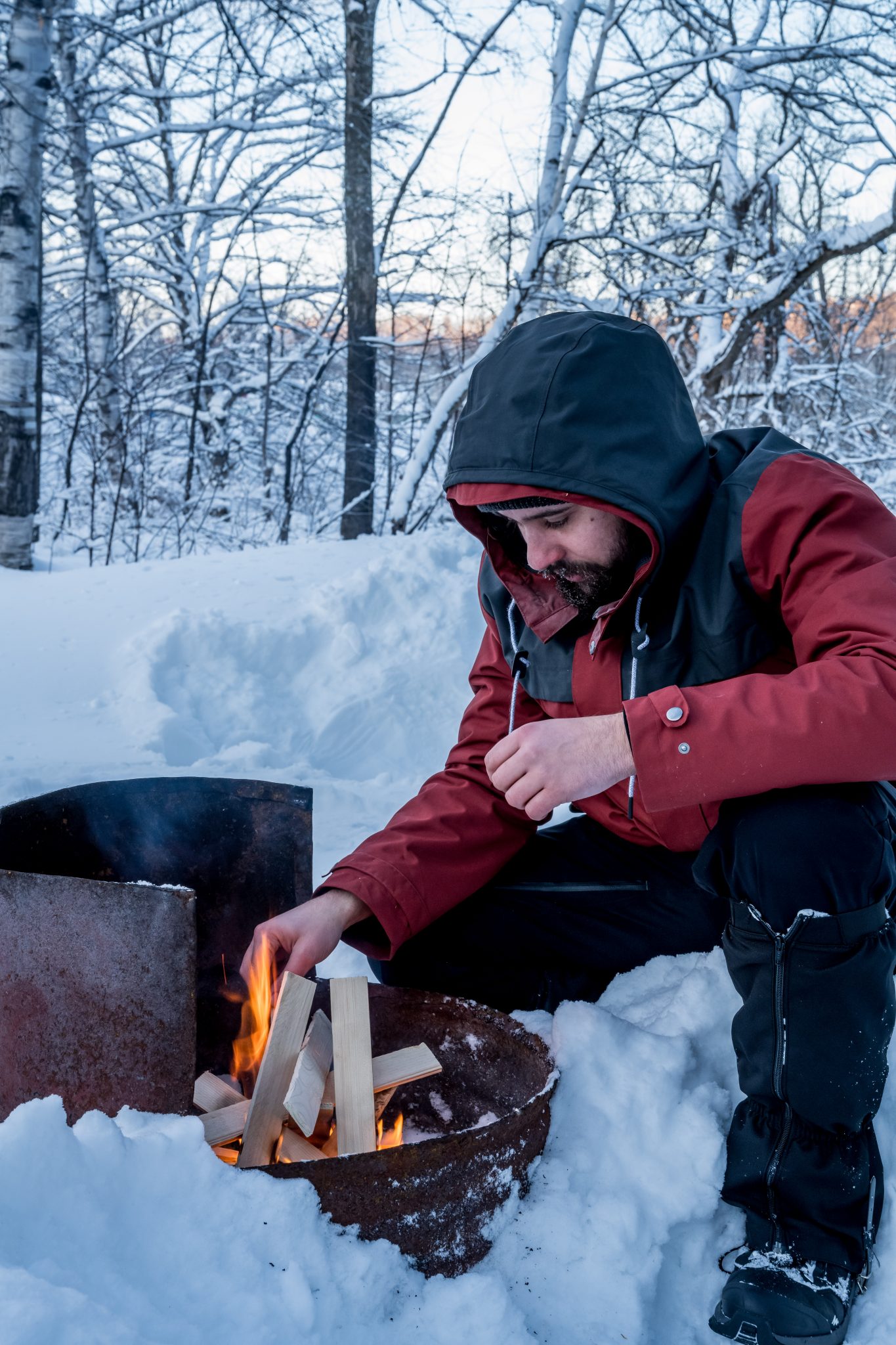feu camping hiver